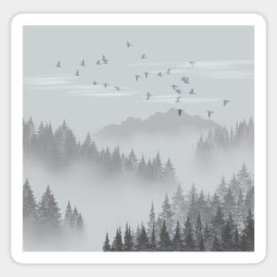 Foggy Forest Landscape Sticker